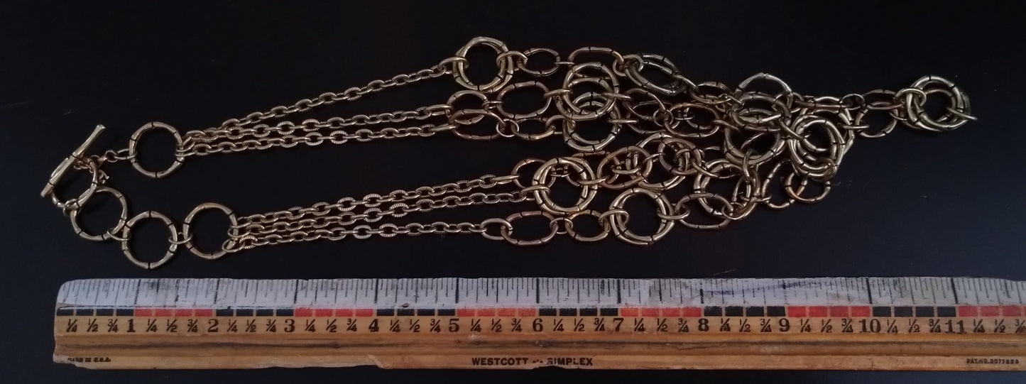 Vintage Gold Tone 21" Long Chain Multi Chain Clip On Earring Set