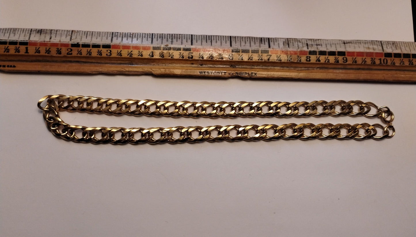 Vintage Gold Tone Double Link Wide Flat Chain Link Necklace 18" Long x 10mm Wide