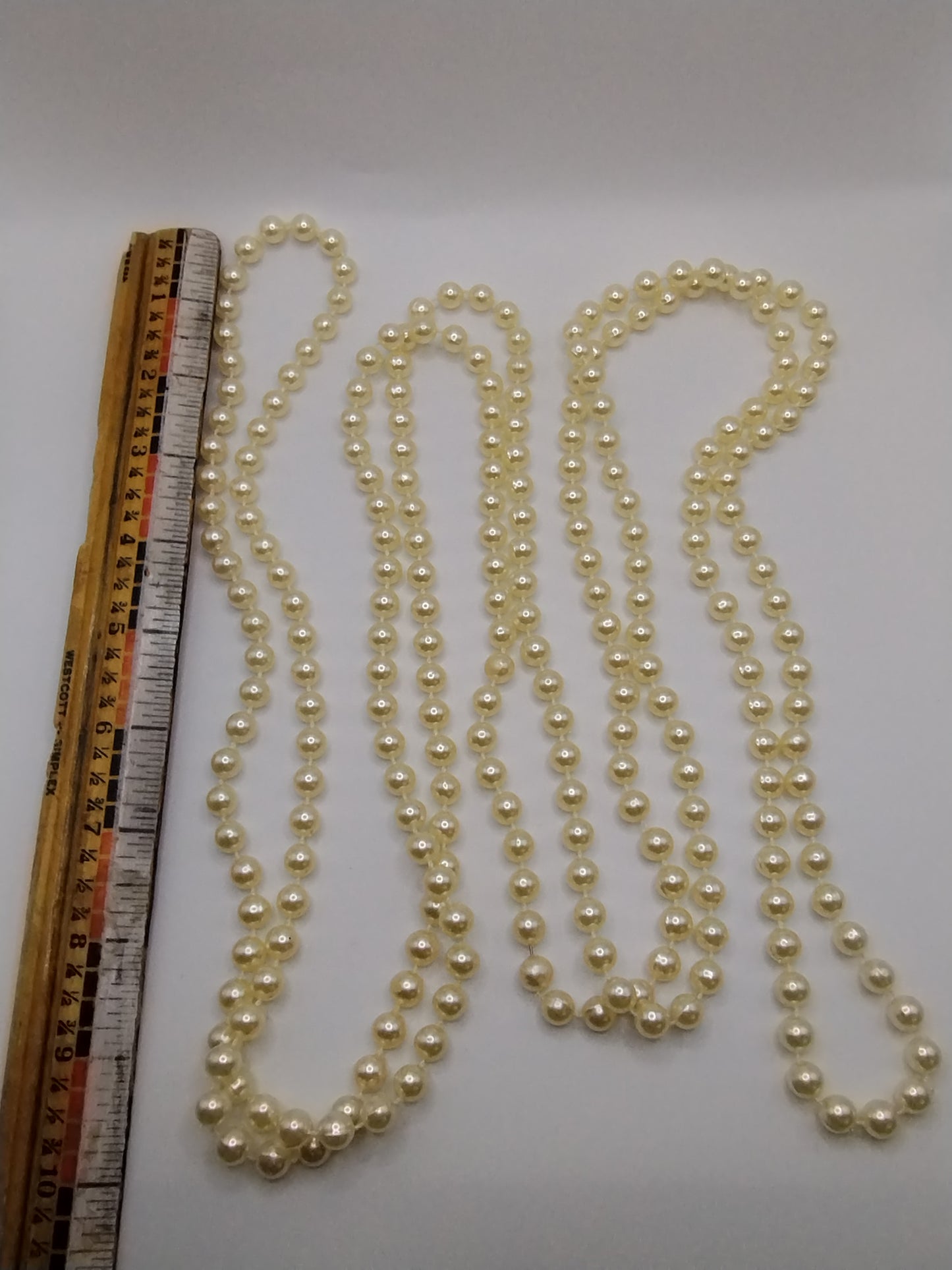 Vintage Ivory Tone Faux Pearl Opera Length Single Strand Necklace