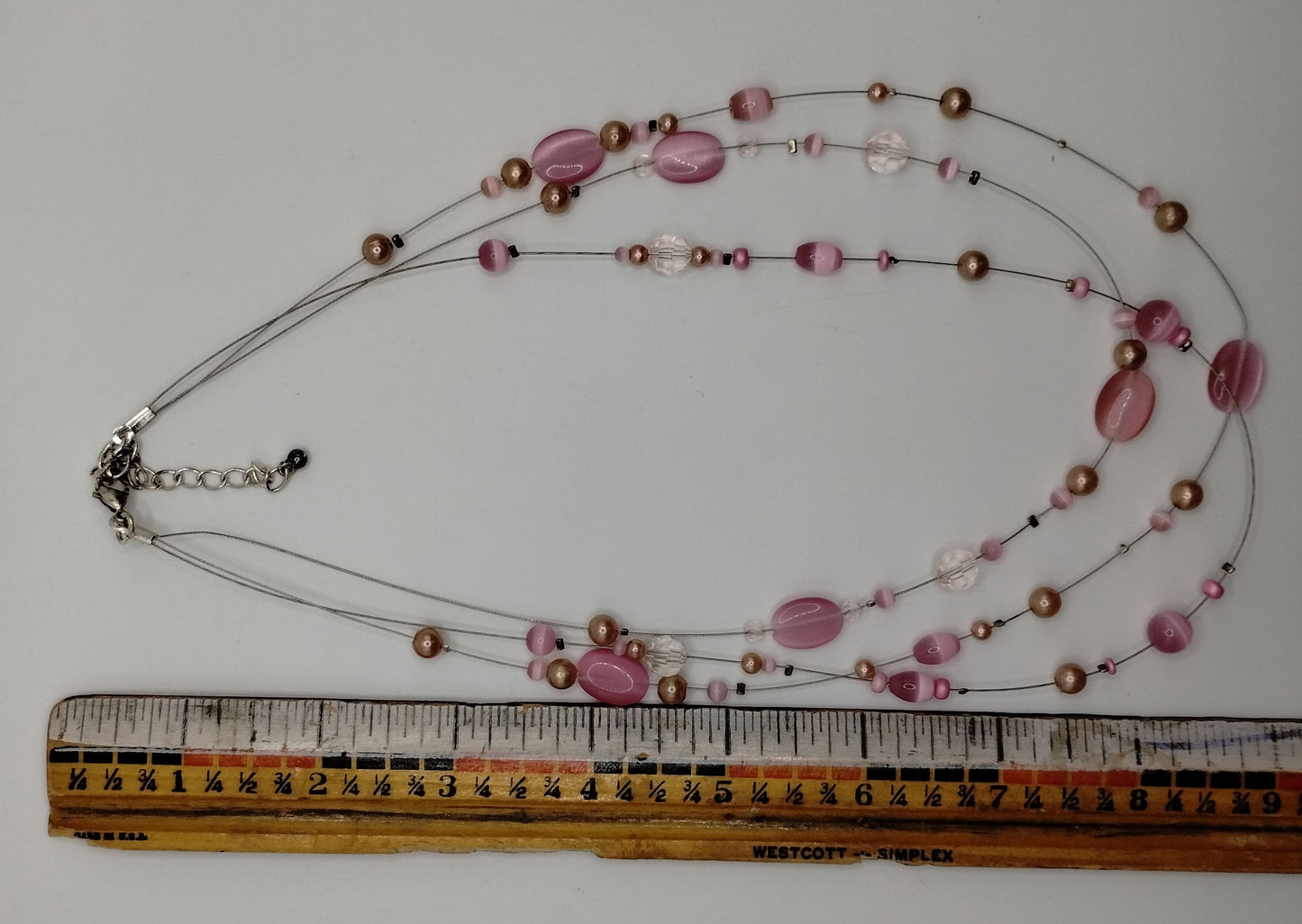 Pink Faux Quarts Multi Wire 21" Long Chain Necklace