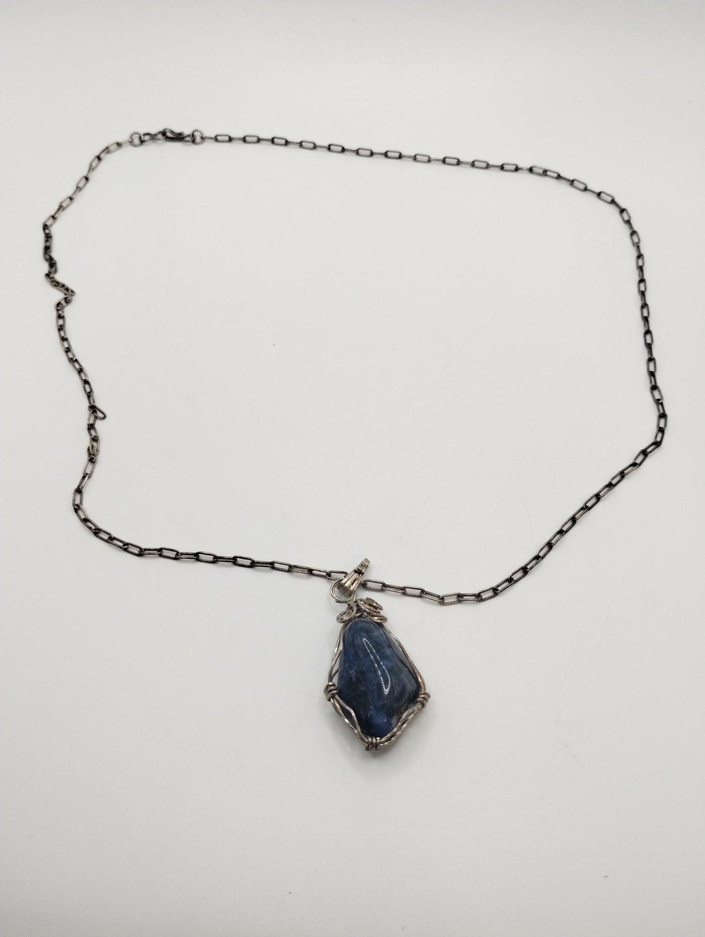 Vintage Sterling Silver Blue Quartz Pendant Necklace