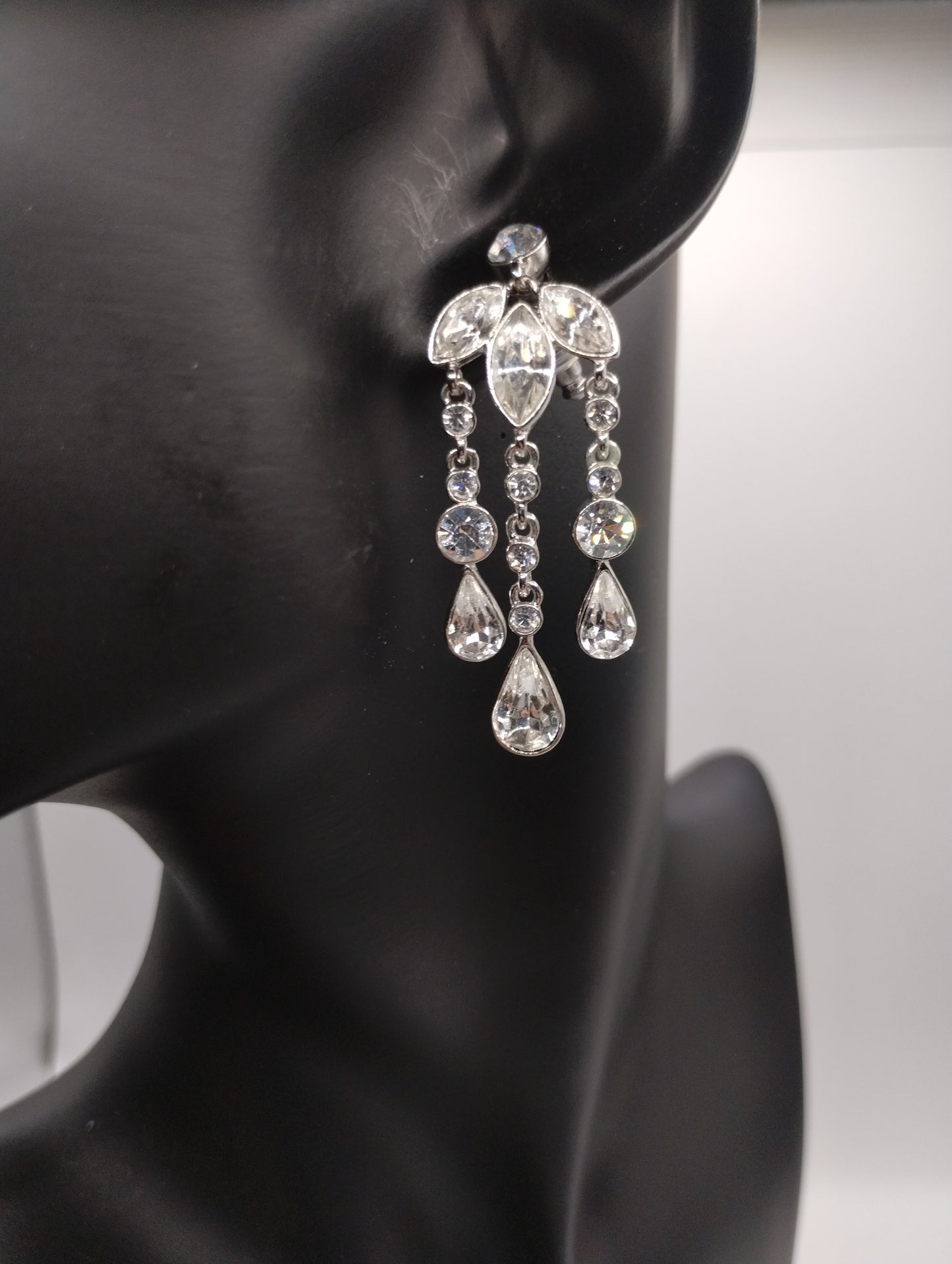 Designer Givenchy Signed CZ Cubic Zirconia Silver Tone Chandelier Earrings