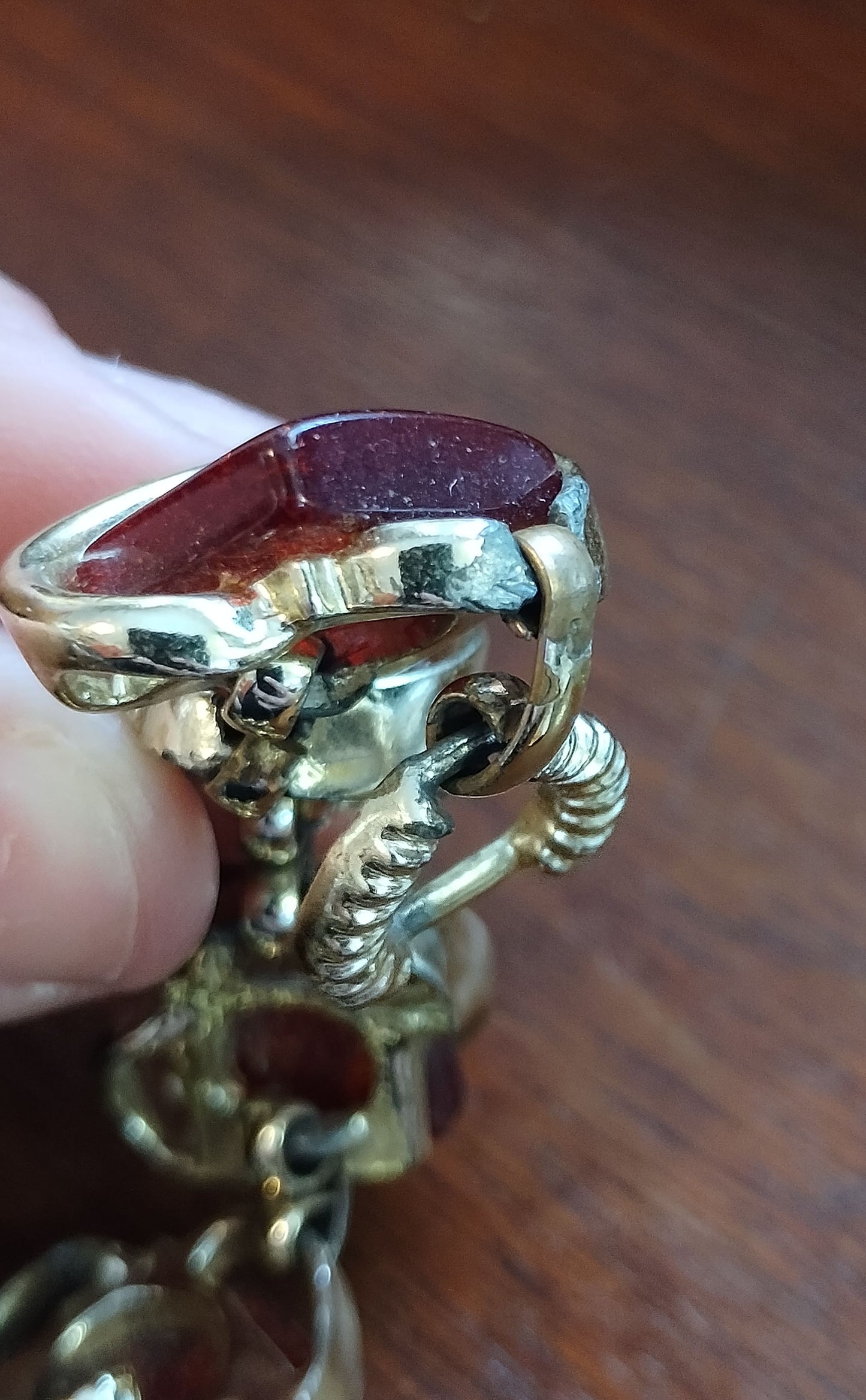 Vintage Chunky Gold Tone Bracelet Square Red Stones