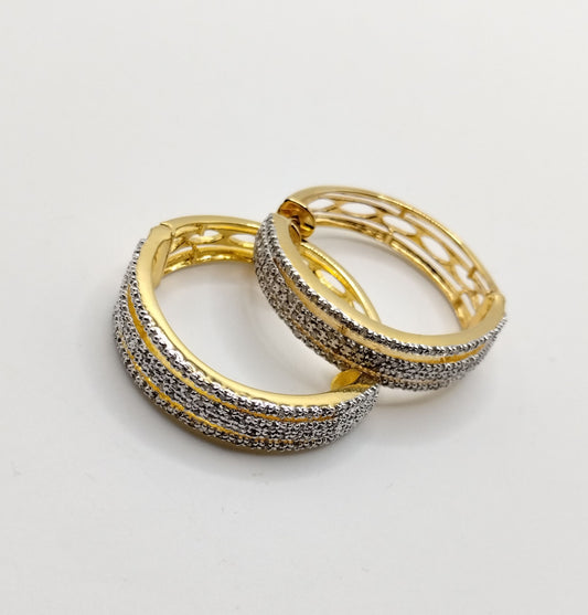 Designer CISS Gold Plate Sterling Silver 925 Large Diamond Pave Hoop Earrings