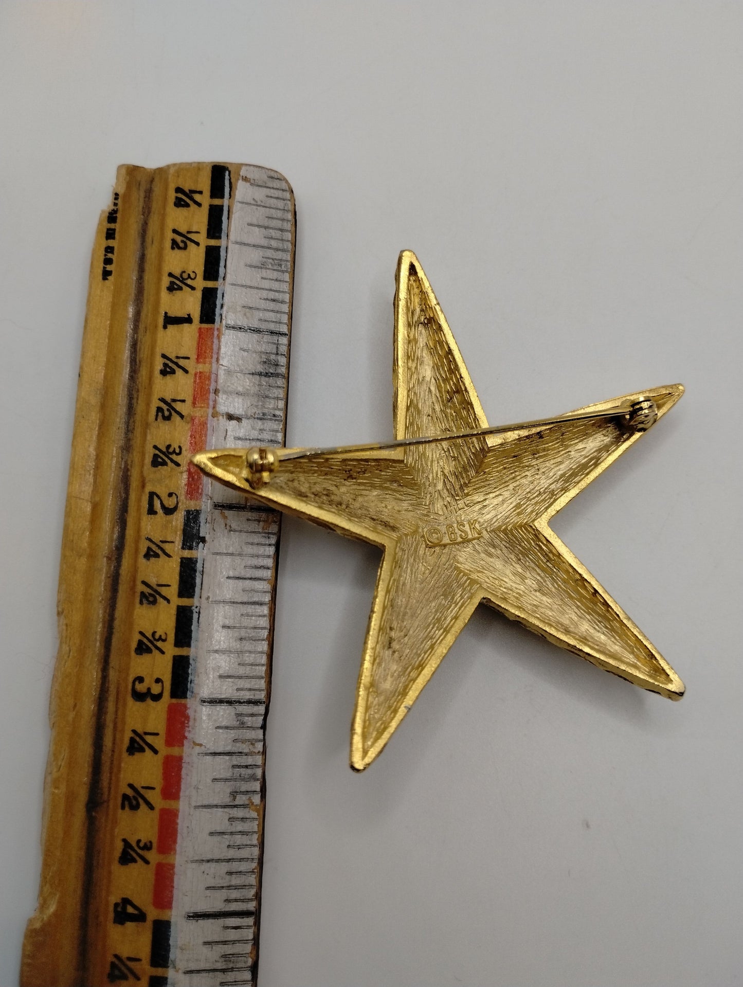 Vintage Signed BSK Textured Star Shaped Large Brooch Pin