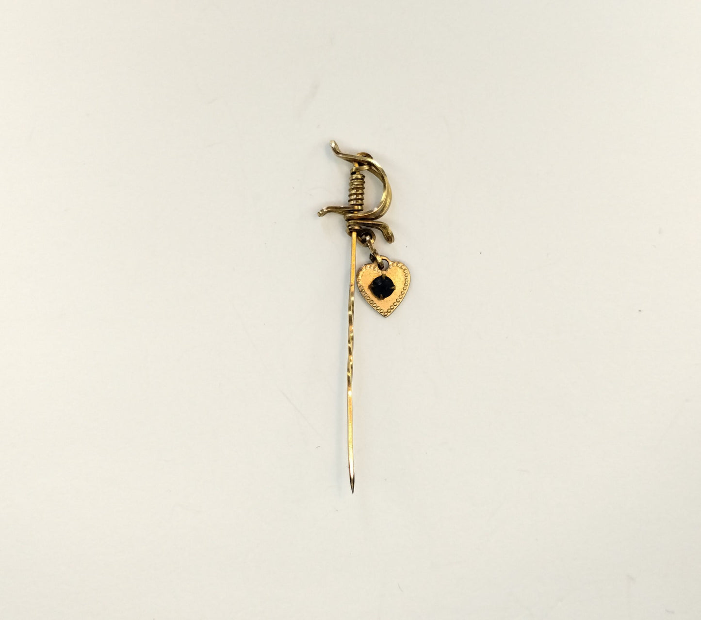 Vintage Gold Filled Wire Wrap Sword Dagger Rhinestone Heart Charm Stick Hat Pin