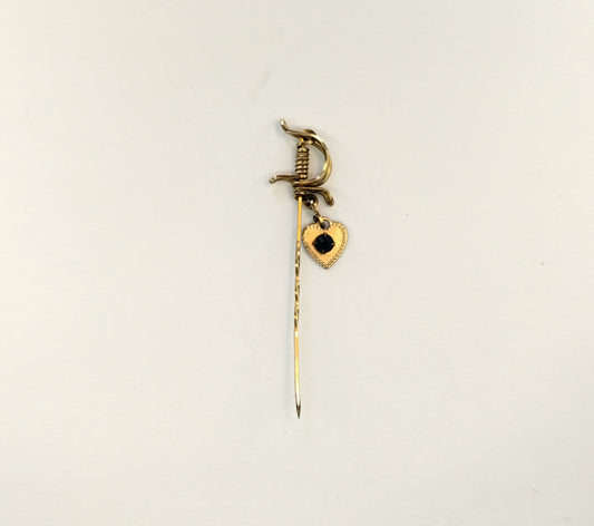 Vintage Gold Filled Wire Wrap Sword Dagger Rhinestone Heart Charm Stick Hat Pin