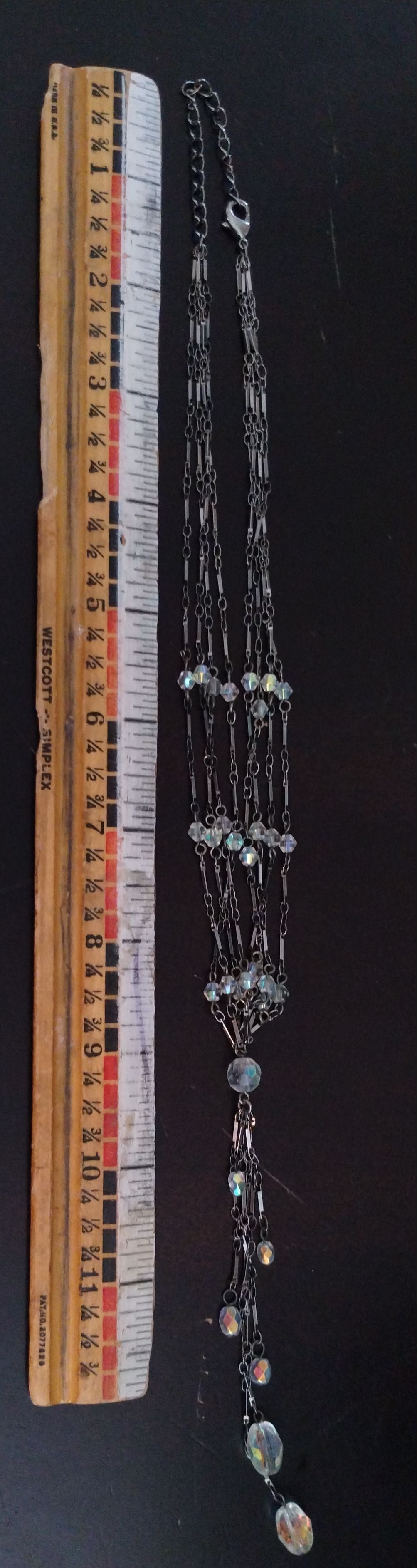 Vintage Multi Strand Black Seed & Aurora Borealis Bead Tassel Necklace