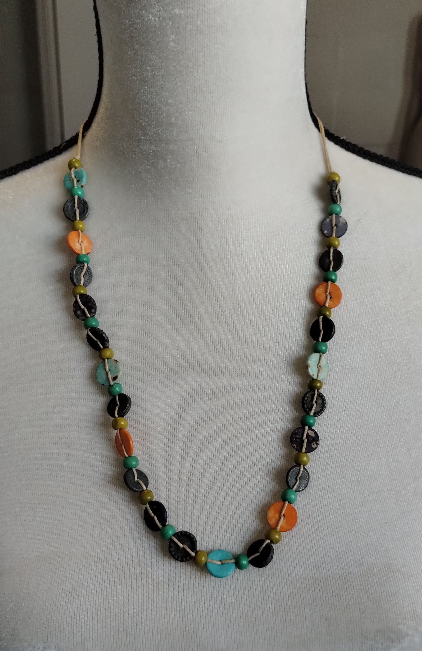 Vintage Multi Colored Flat Bead Bohemian Necklace