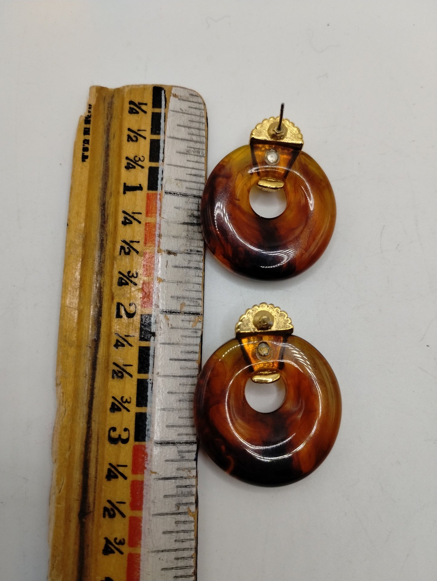 Vintage 80s Faux Tortoise Shell Gold Tone Pierced Statement Earrings