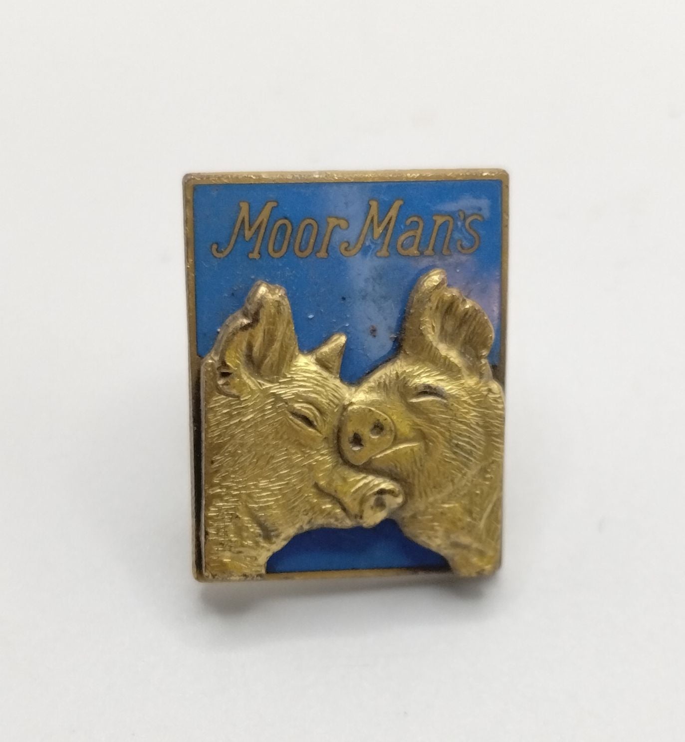 Vintage 1971 Gold Tone Blue Enamel Moormans Live Stock Feed Tie Tack Pin