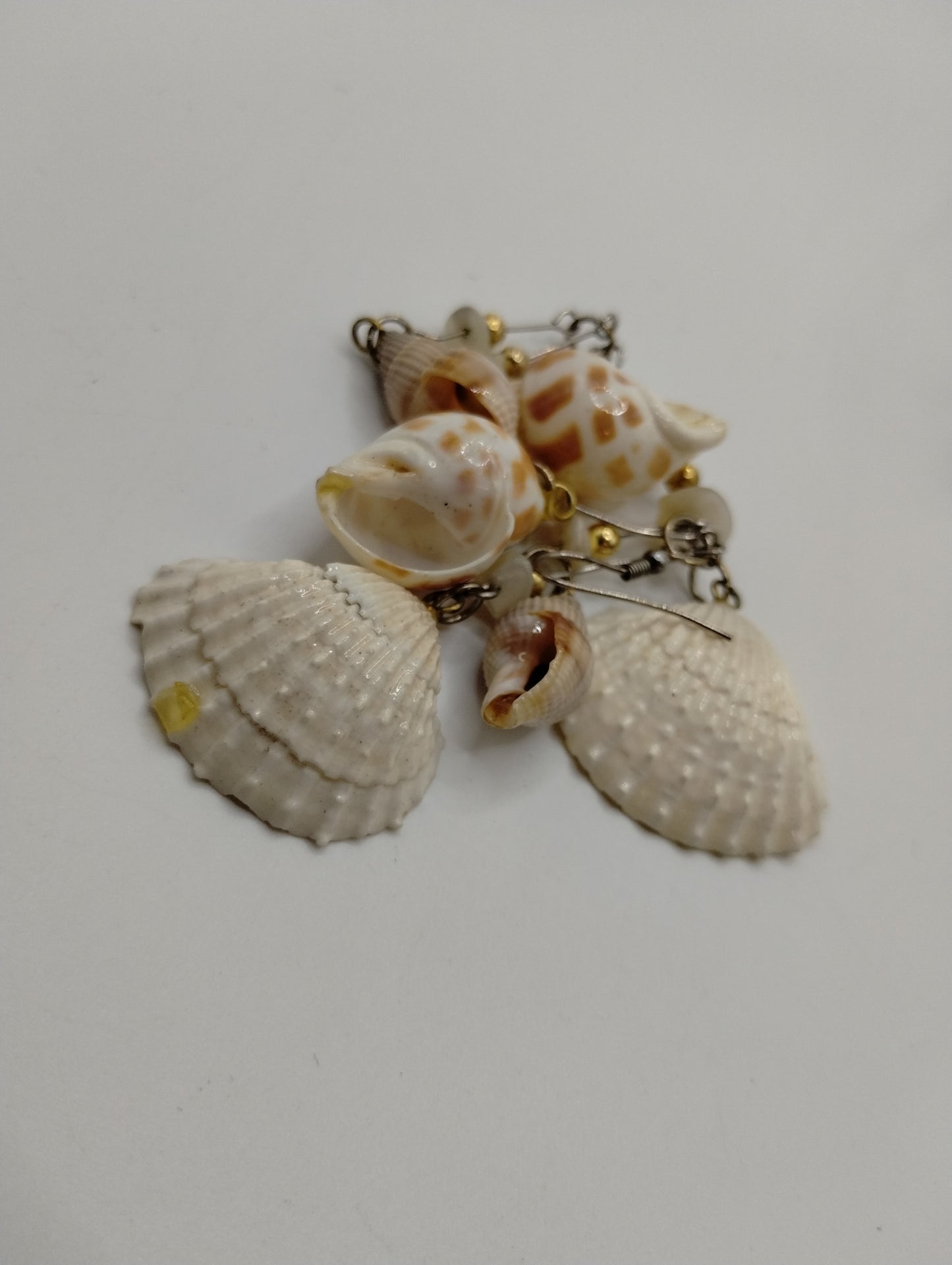 Vintage Real Shell Multi Seashell Drop Dangly Pierced Earrings