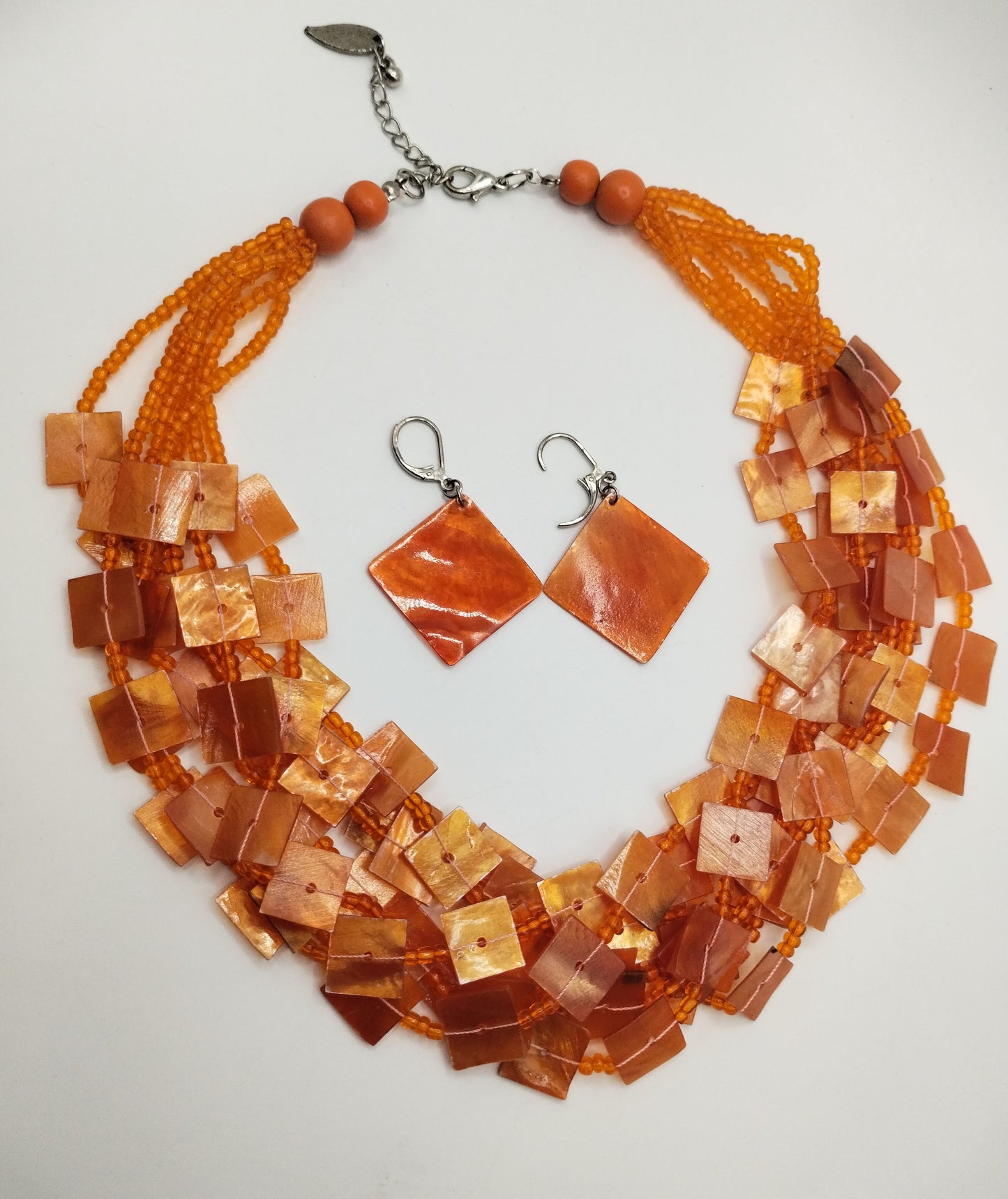Vintage Cold Water Creek Orange Beads Multi Strand Necklace & Earrings