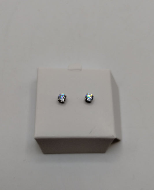 Sterling Silver 925 Round CZ Cubic Zirconia Stud Pierced Earrings