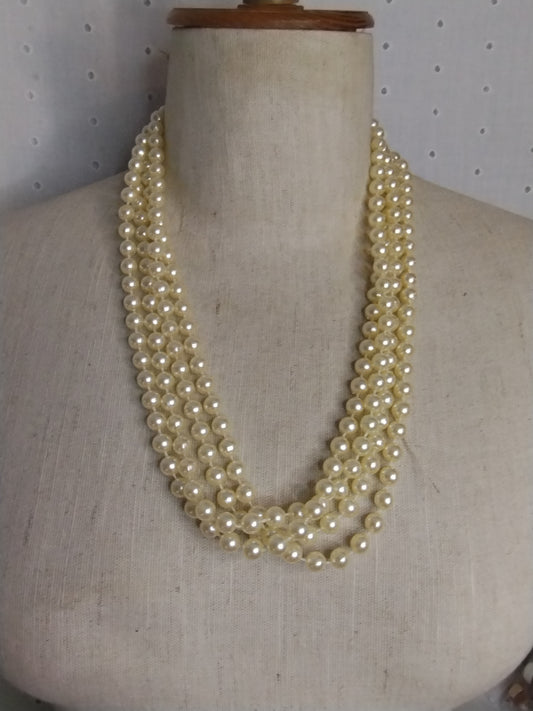 Vintage Ivory Tone Faux Pearl Opera Length Single Strand Necklace