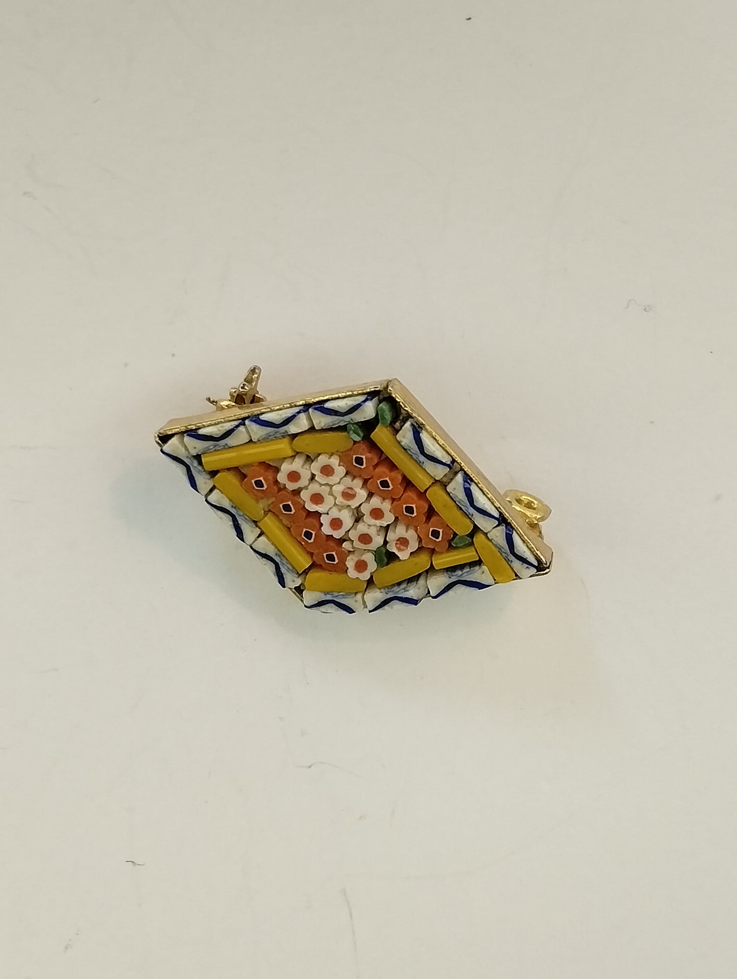 Vintage Marked Italy Micro Mosaic Brooch Pin