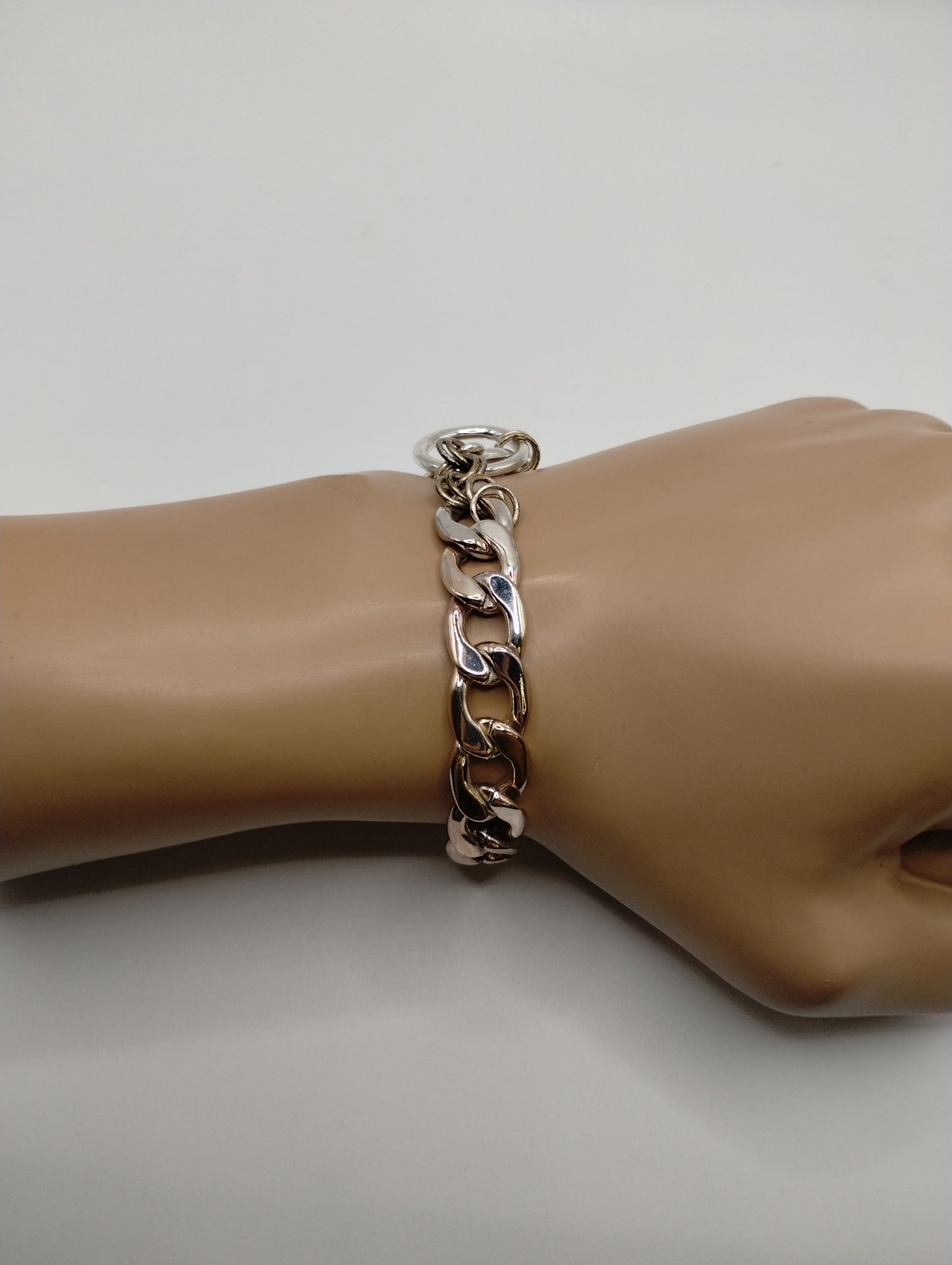 Silver Tone Wide Heavy Curb Chain Bracelet Toggle Clasp