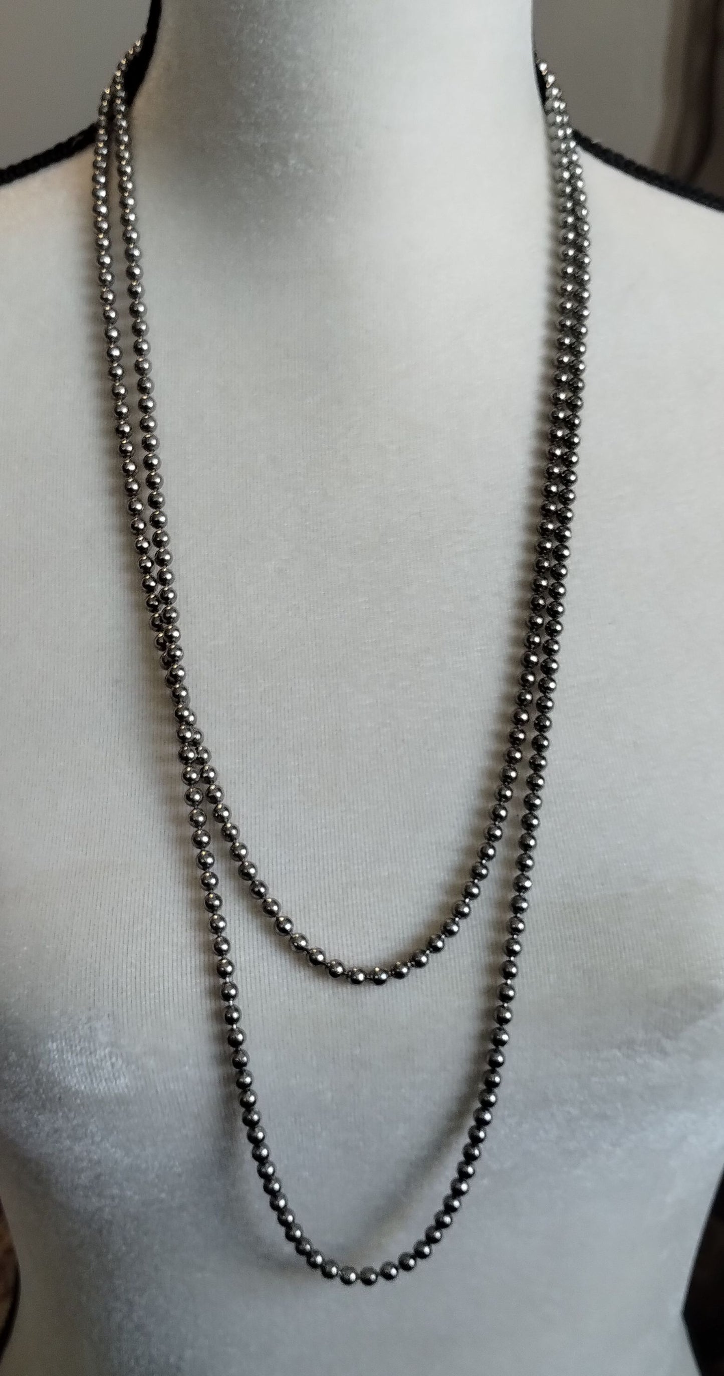 Vintage Silver Tone Ball Bead Necklace 32" Long