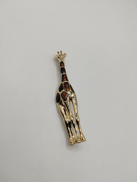 Vintage Gold Tone Liz Claiborne Brown Enamel Giraffe Pin Brooch