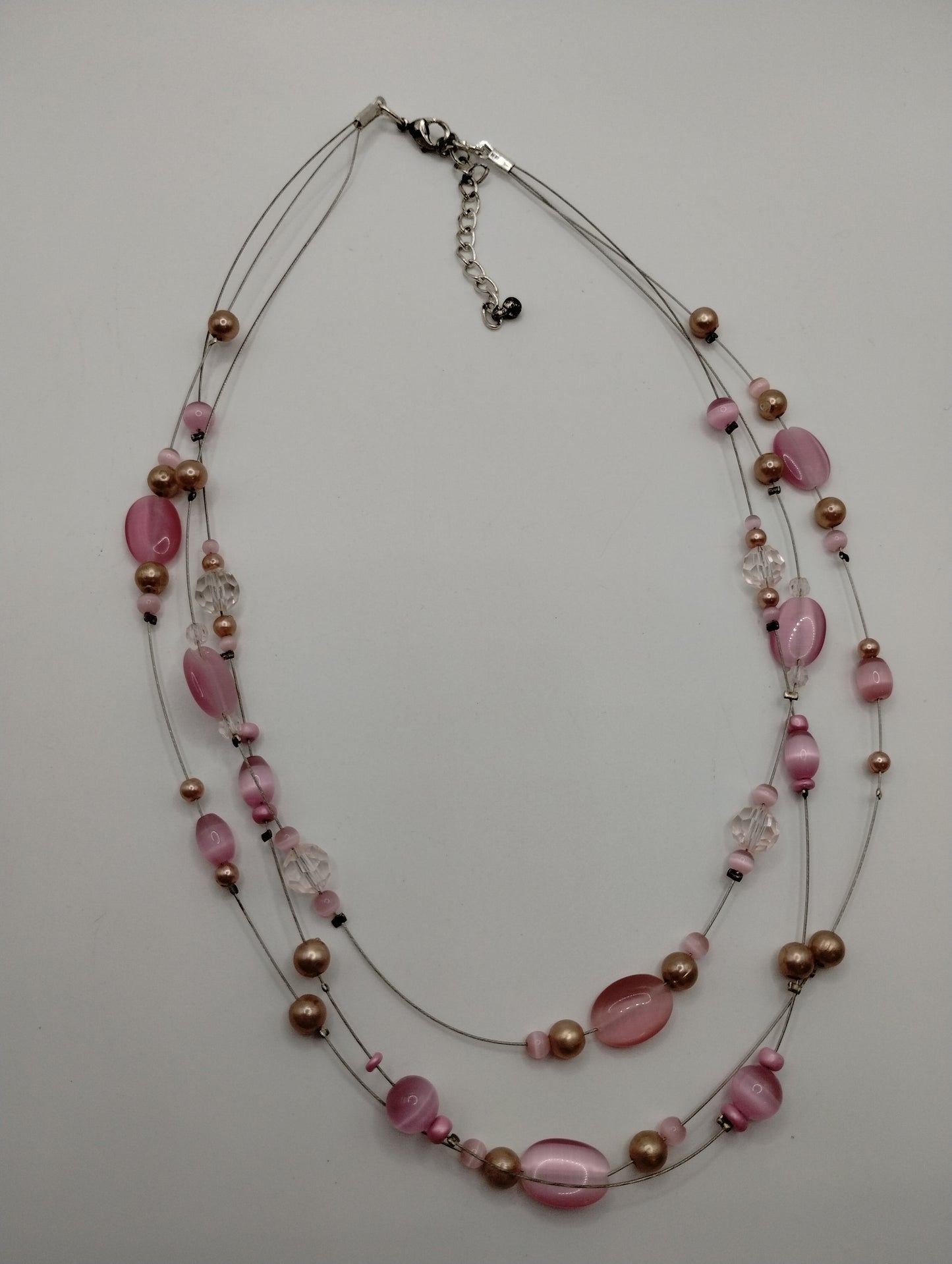 Pink Faux Quarts Multi Wire 21" Long Chain Necklace