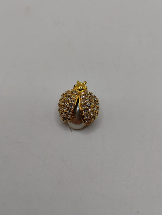 Designer Signed Anne Klein Gold Tone Pearl Pave Rhinestone Insect Bug Brooch Pin