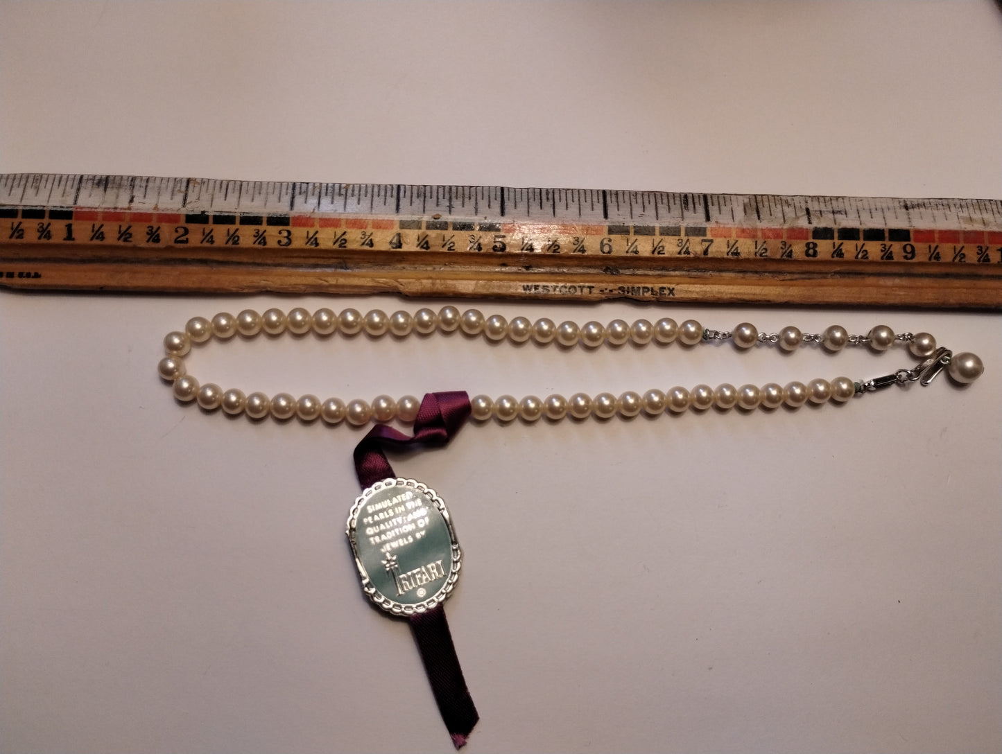 Designer Trifari Vintage Silvertone Faux Pearl Necklace Choker