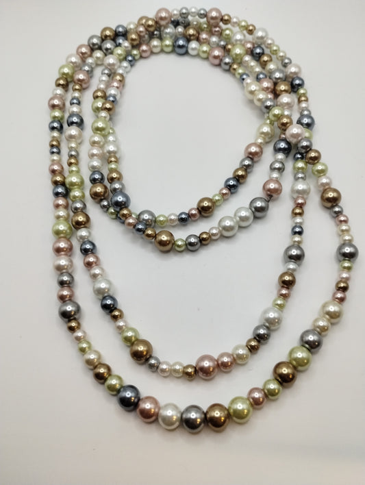 Pastel Tone Multicolored Alternating Size Faux Pearl Opera Length Necklace
