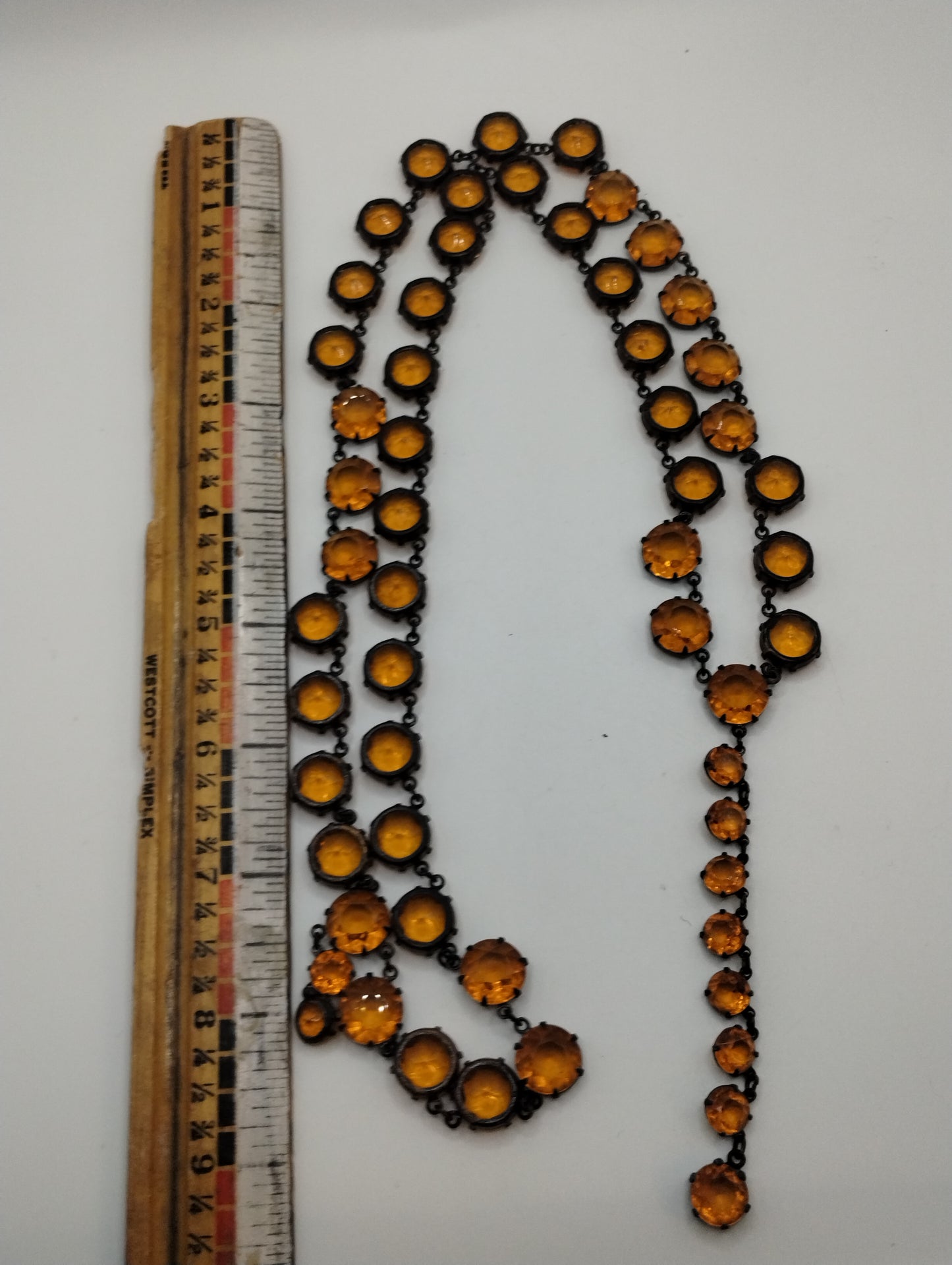 Vintage Black Metal Orange Plastic Open Bezel Multichain Necklace