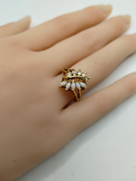 Vintage Costume Cocktail Ring Faux Opal CZ Sz 7.75