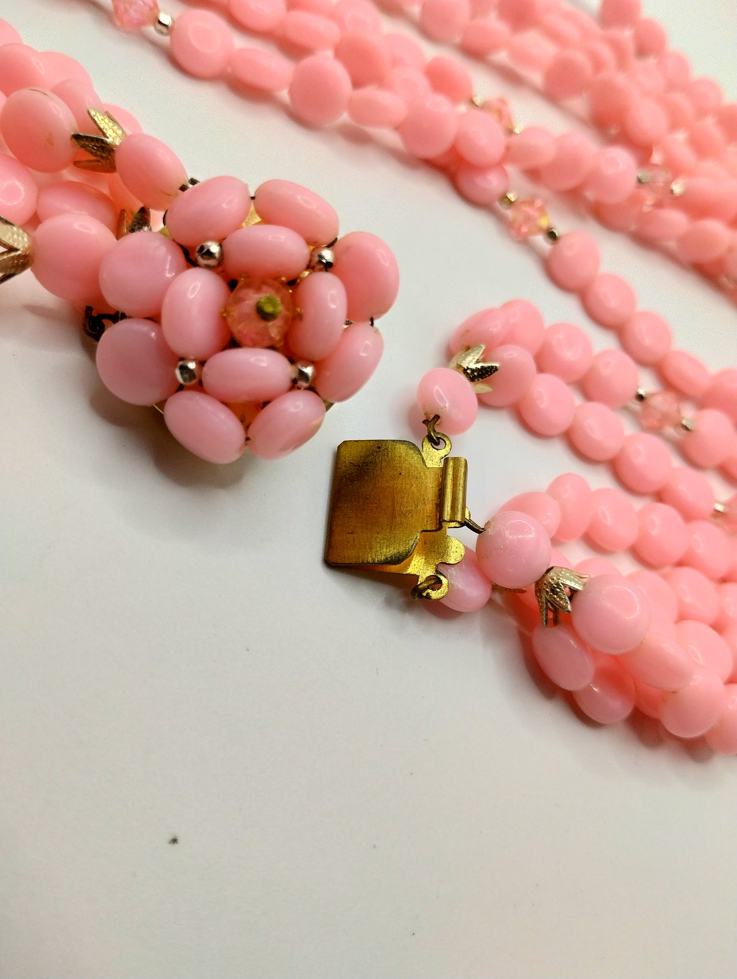 Vintage Pink Flat Beaded Multi Strand Necklace