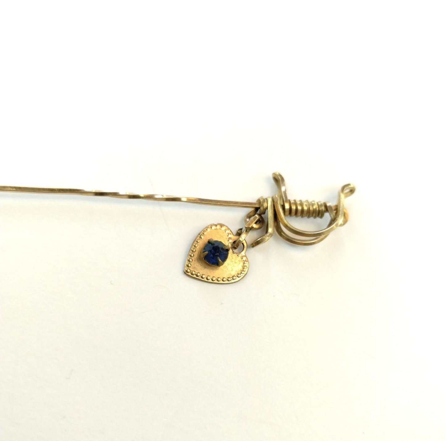 Vintage Gold Filled Wire Wrap Sword Dagger Rhinestone Heart Charm Stick Hat Pin