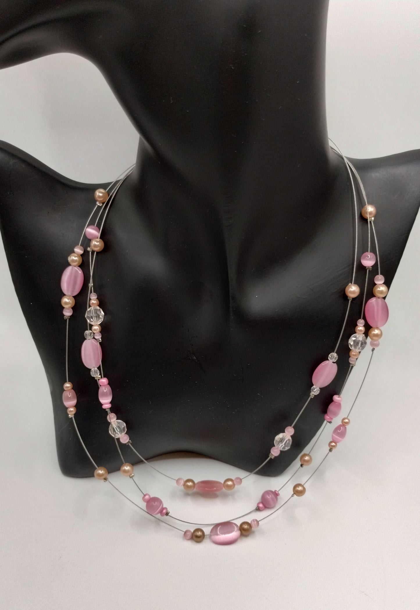 Pink Faux Quarts Multi Wire 21" Long Chain Necklace