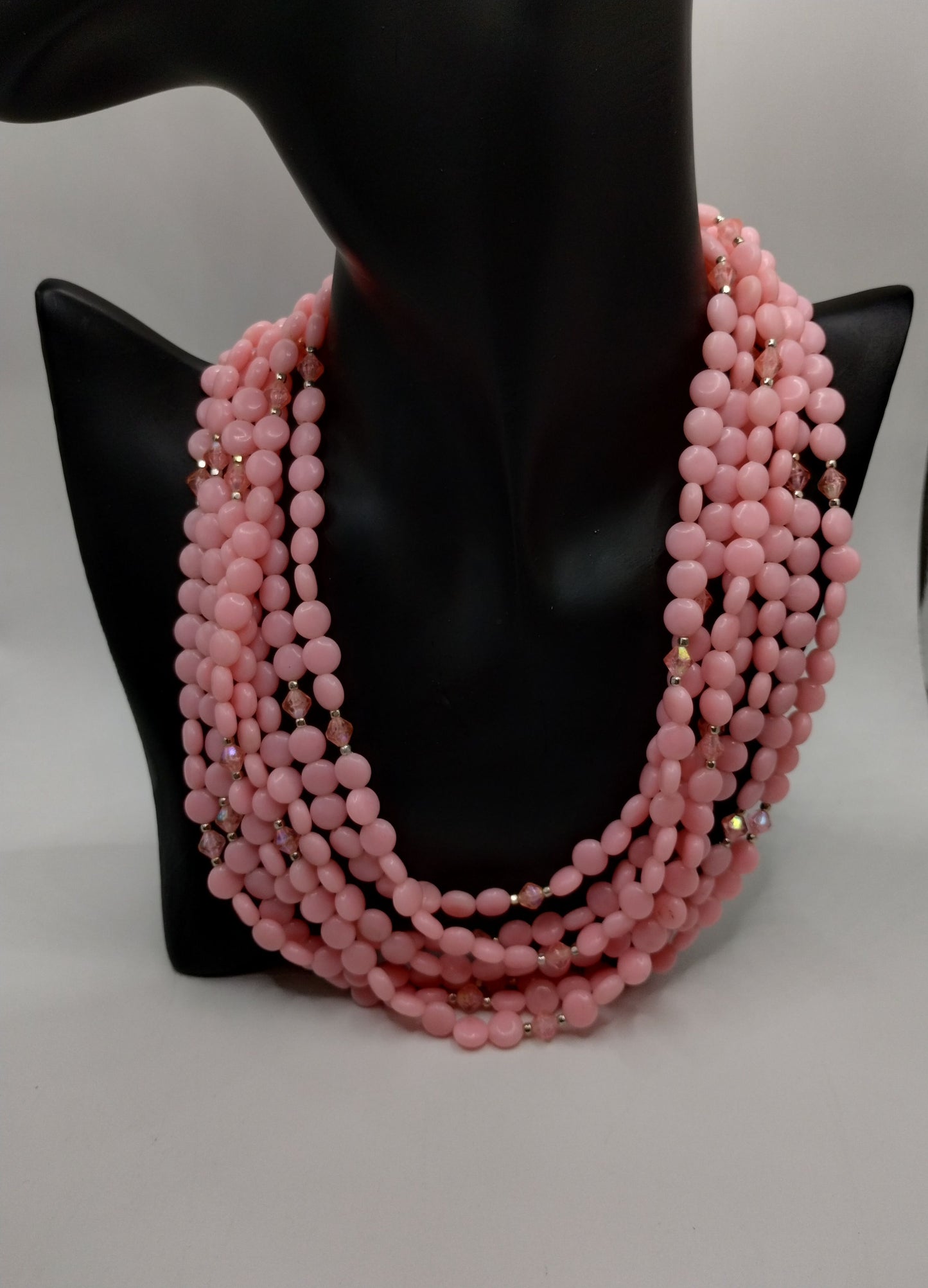 Vintage Pink Flat Beaded Multi Strand Necklace