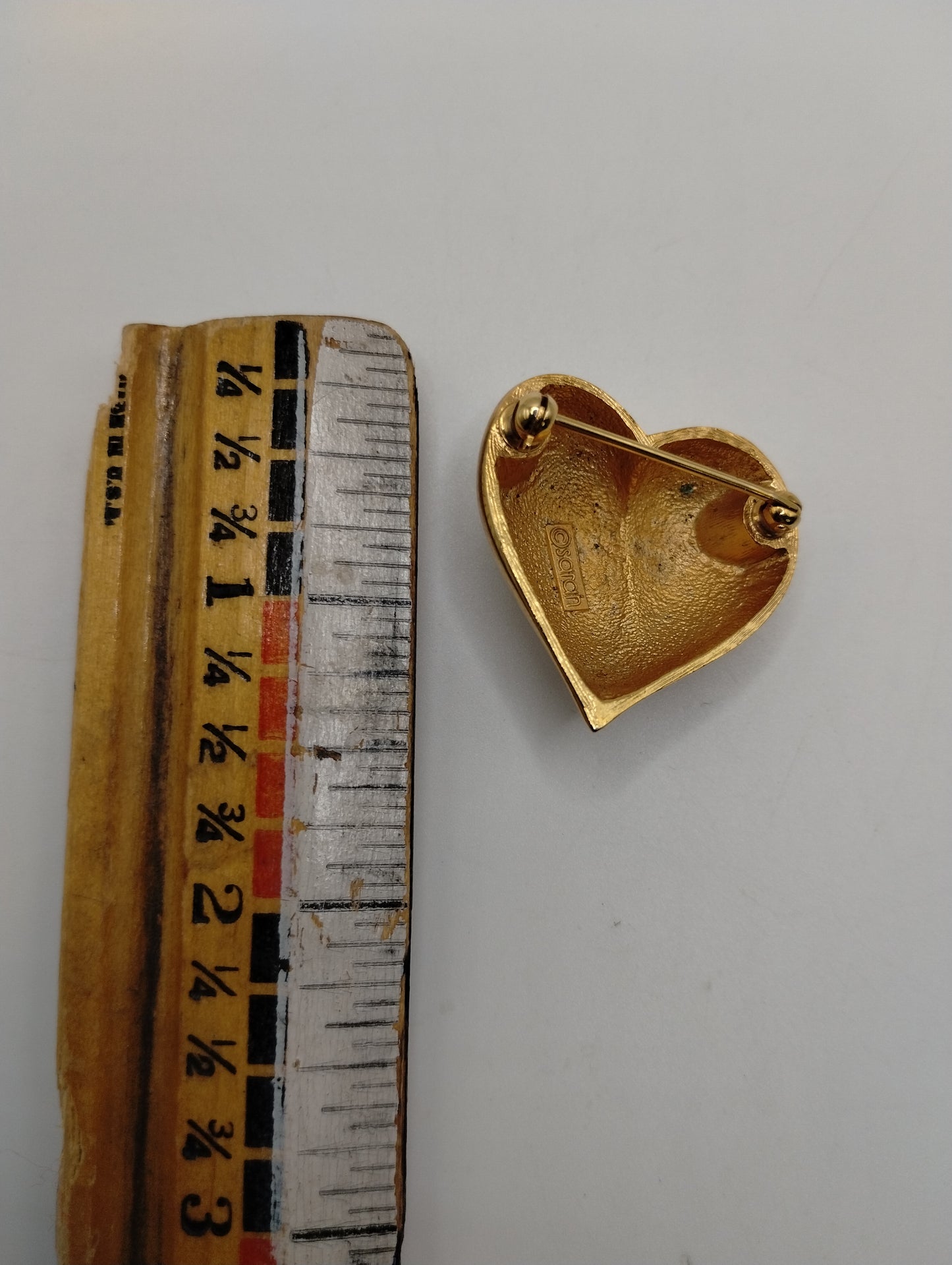 Vintage Signed Sarah Coventry Puffy Heart Gold Tone Brooch Pin