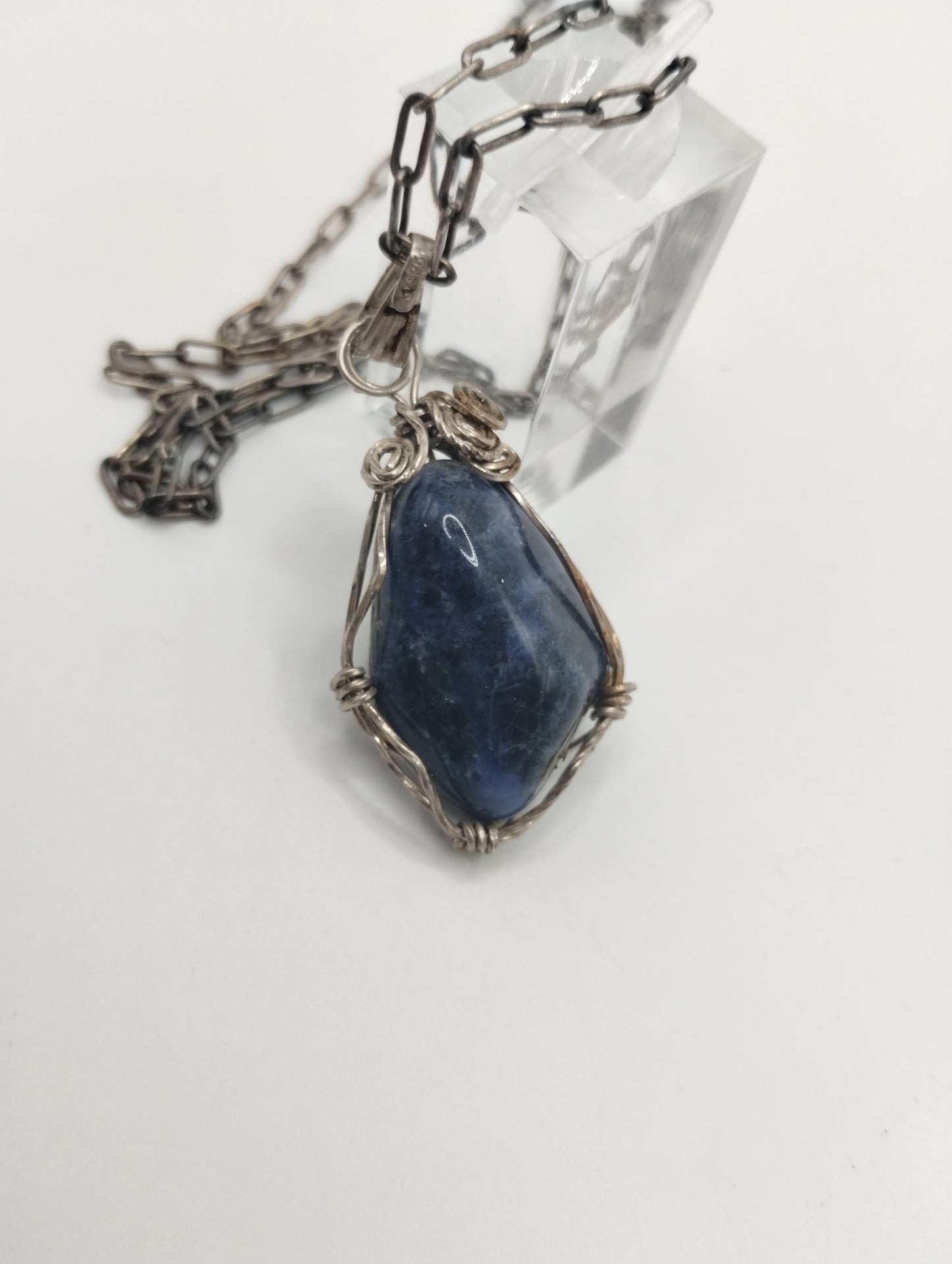 Vintage Sterling Silver Blue Quartz Pendant Necklace