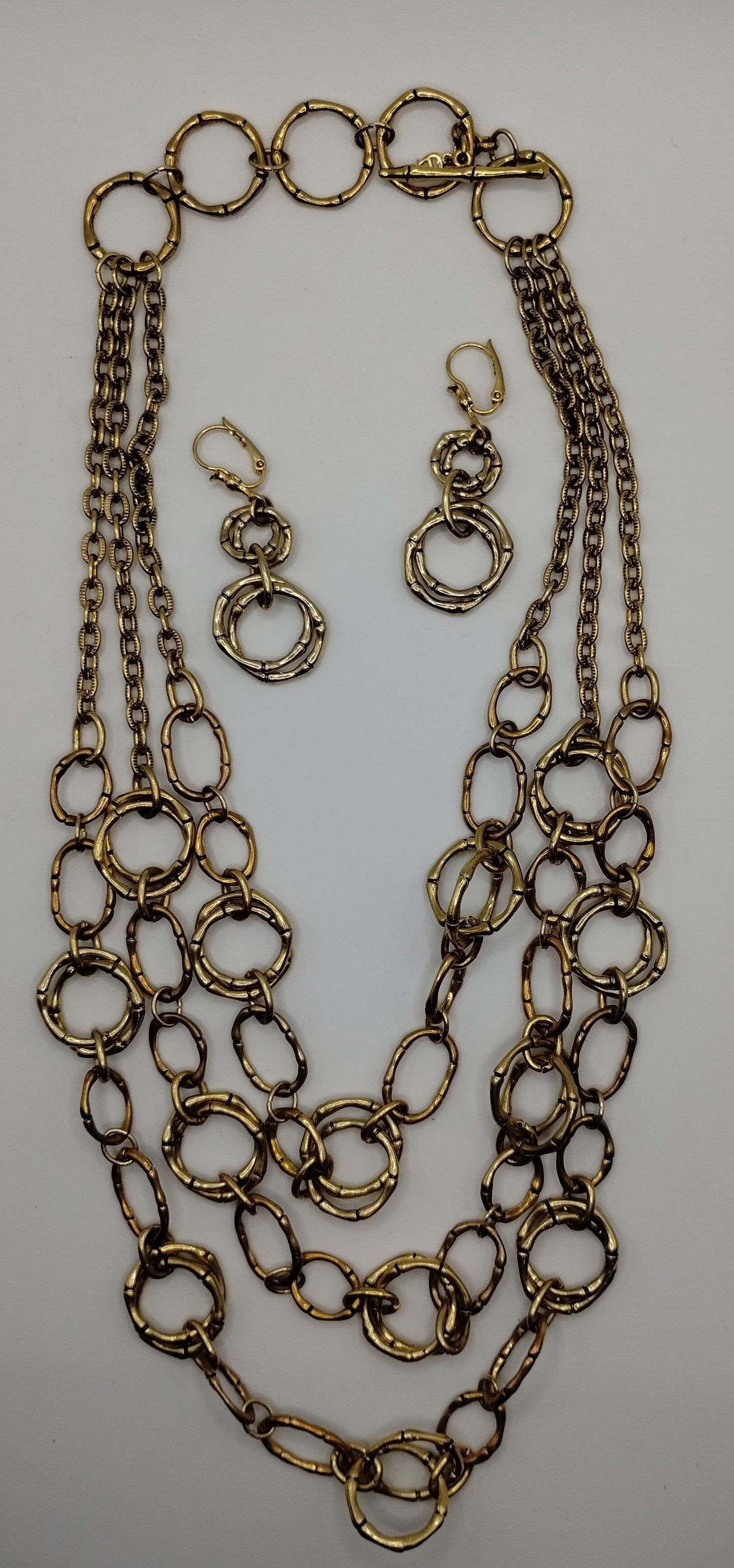 Vintage Gold Tone 21" Long Chain Multi Chain Clip On Earring Set