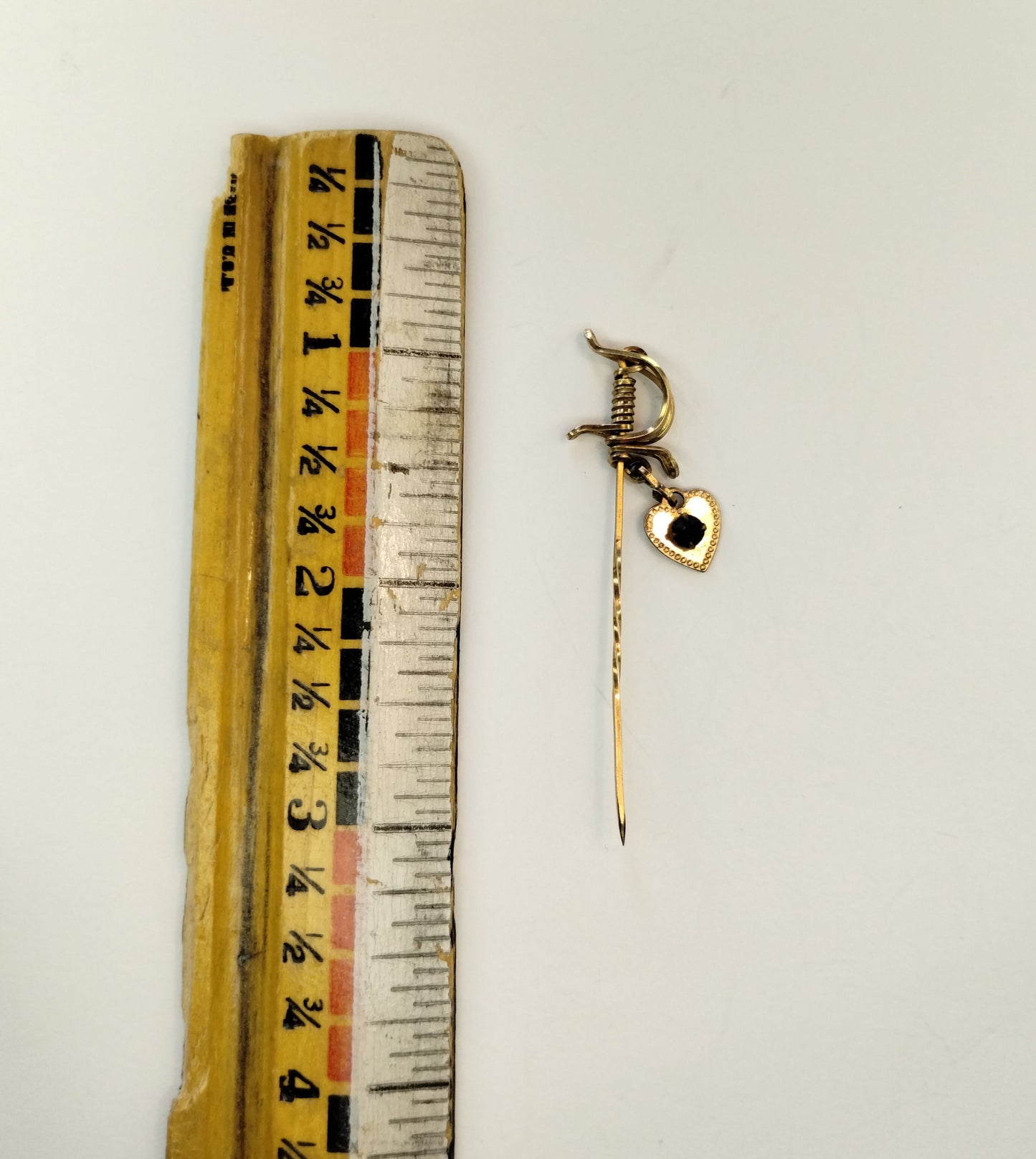 Vintage Gold Filled Wire Wrap Sword Dagger Rhinestone Heart Charm Stick Hat Pin
