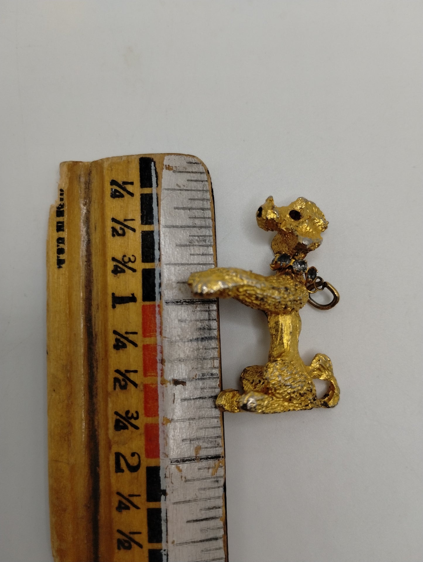 Vintage Gold Tone Textured Poodle Dog Rhinestone Collar Necklace Pendant