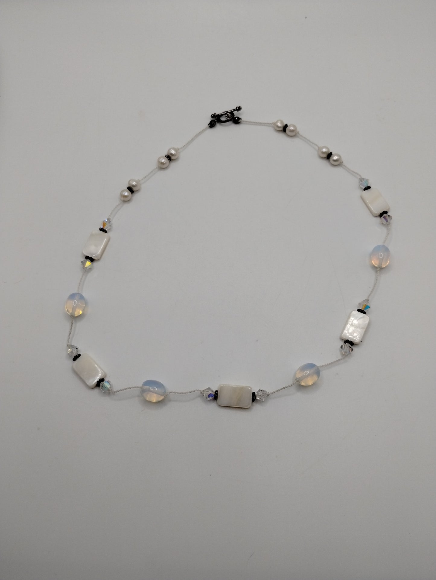 Silver Tone Glass AB Aurora Borealis Vaseline Style Bead Necklace