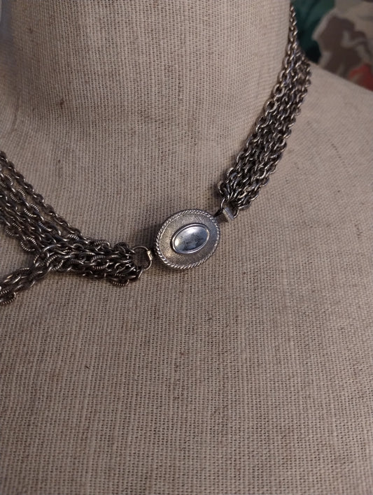 Vintage Avon Silver Tone Chain Multistrand Necklace Bracelet Jewelry Set