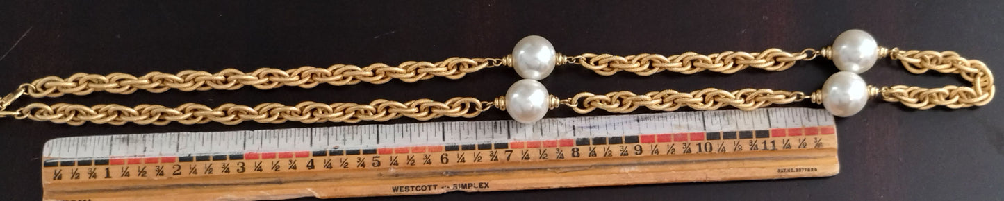 Vintage Napier Faux Pearl Chunky Textured Gold Tone Necklace