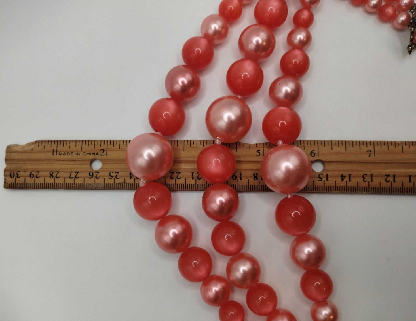 Vintage Gold Tone Multi Stand Pink Shimmery Beaded 18" Necklace