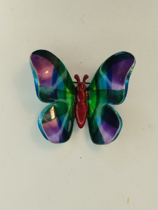 Vintage Made in Germany Metallic Enamel Rainbow Butterfly Brooch Pin