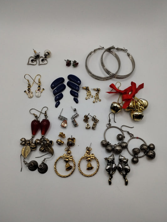 Vintage Lot of Costume Earrings Pierced Dangly Beaded Enamel Hoop