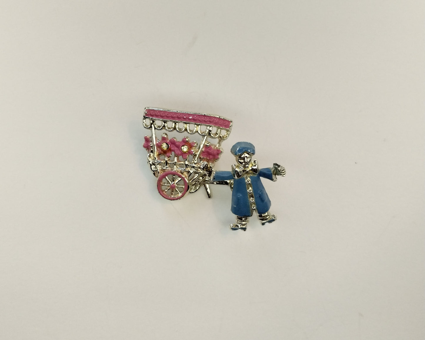 Vintage 50's Blue Pink Enamel 3D Style Flower Market Stall Brooch Pin