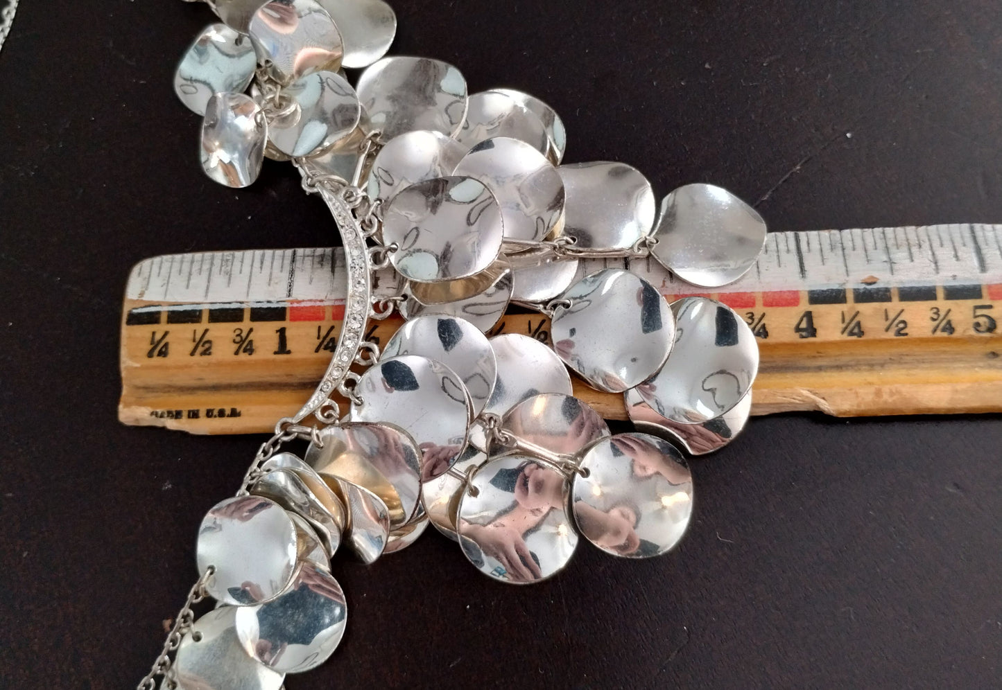 Vintage Silver Tone Rhinestone Bib Style Necklace Adjustable