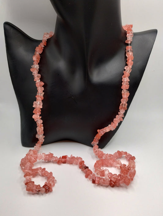 Pink Quartz 36" Long Single Strand Rope Necklace