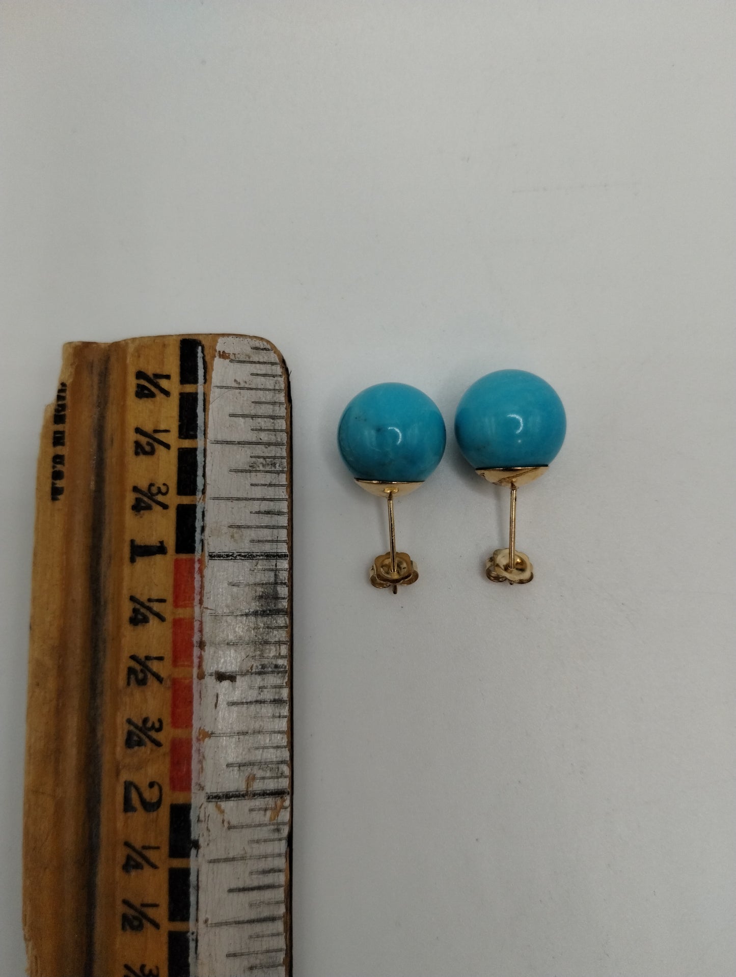 Ross Simons 14k Yellow Gold 12mm Wide Turquoise Ball Stud Earrings