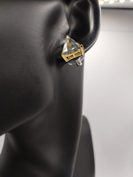 Designer Djoy Yellow Gold over Sterling Silver 925 Triangle Cut CZ Stud Earrings