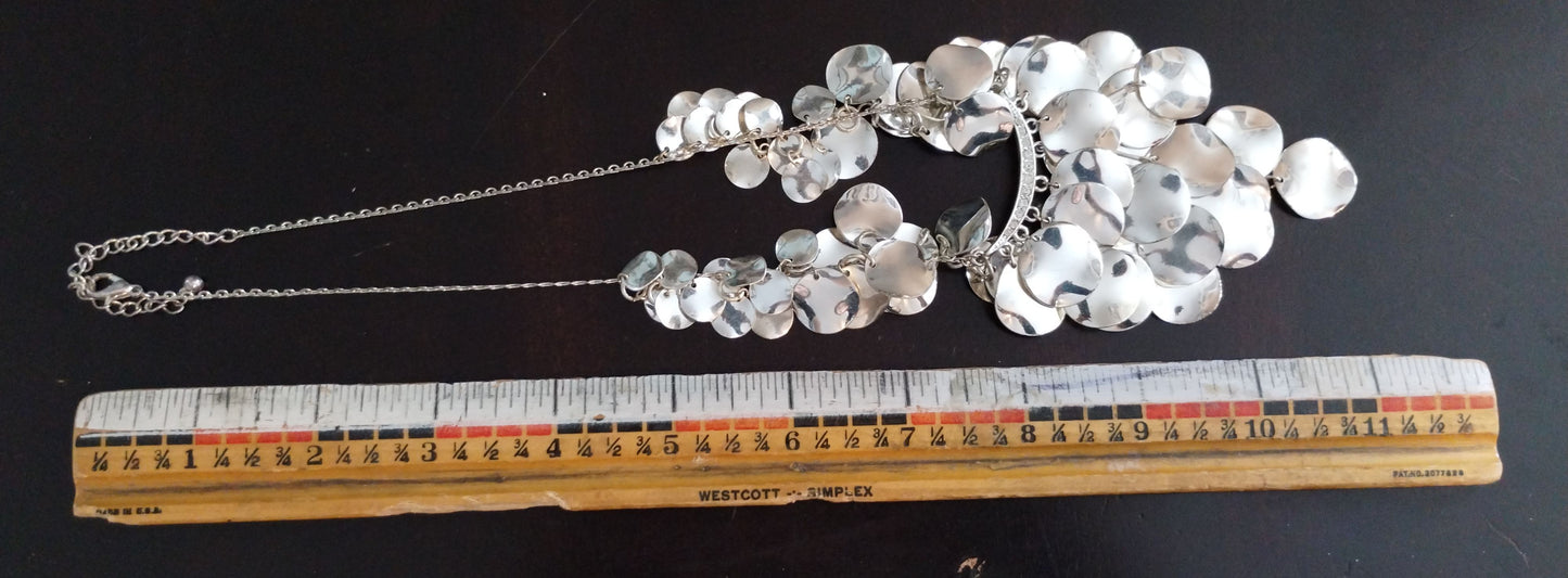 Vintage Silver Tone Rhinestone Bib Style Necklace Adjustable